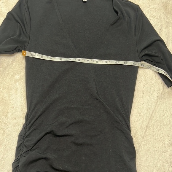 Good American Low Down Mini Ruched Dress Black V Neck Stretch - Picture 7 of 9